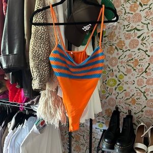 zara orange and blue bodysuit